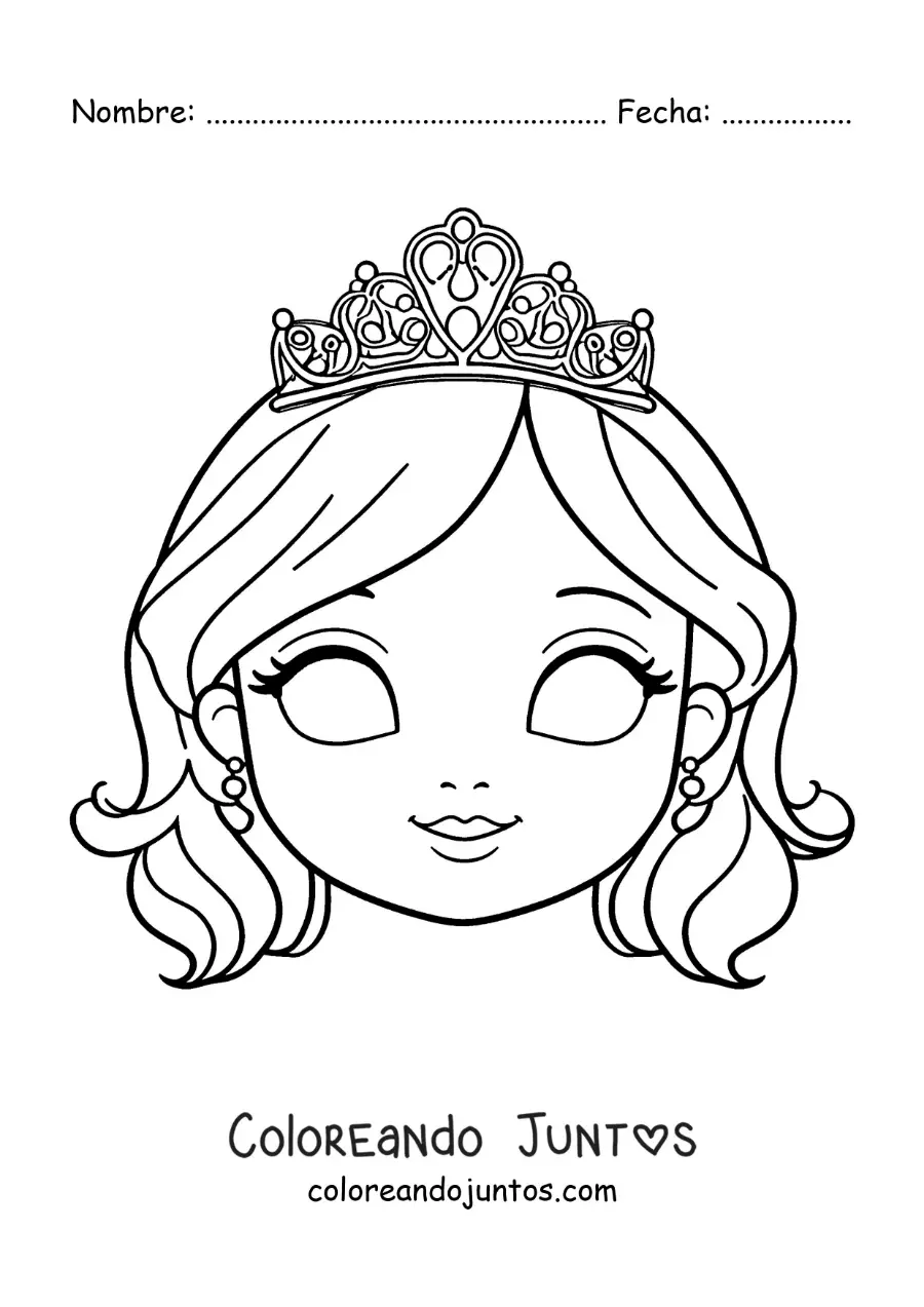 Imagen para colorear de máscara de princesa para niñas