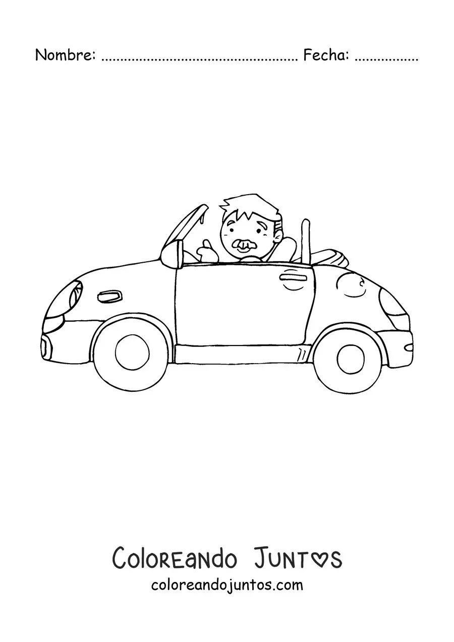 Imagen para colorear de un abuelo moderno conduciendo un auto
