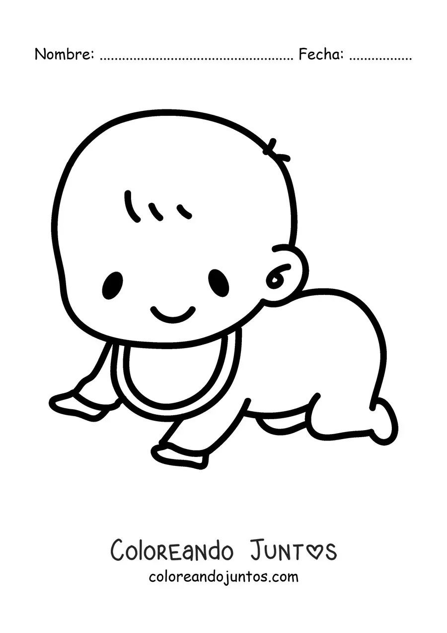 Imagen para colorear de un bebé con babero gateando