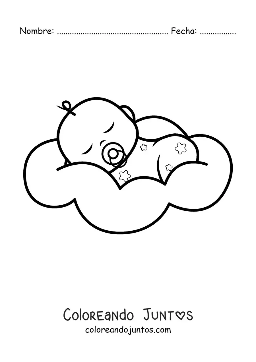 Imagen para colorear de un bebé durmiendo con un chupete en la boca