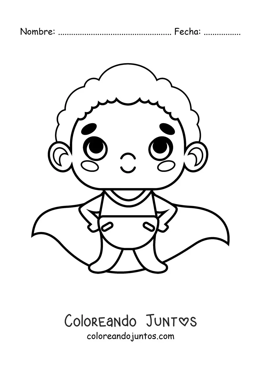 Imagen para colorear de un bebé en pañales con capa de superhéroe