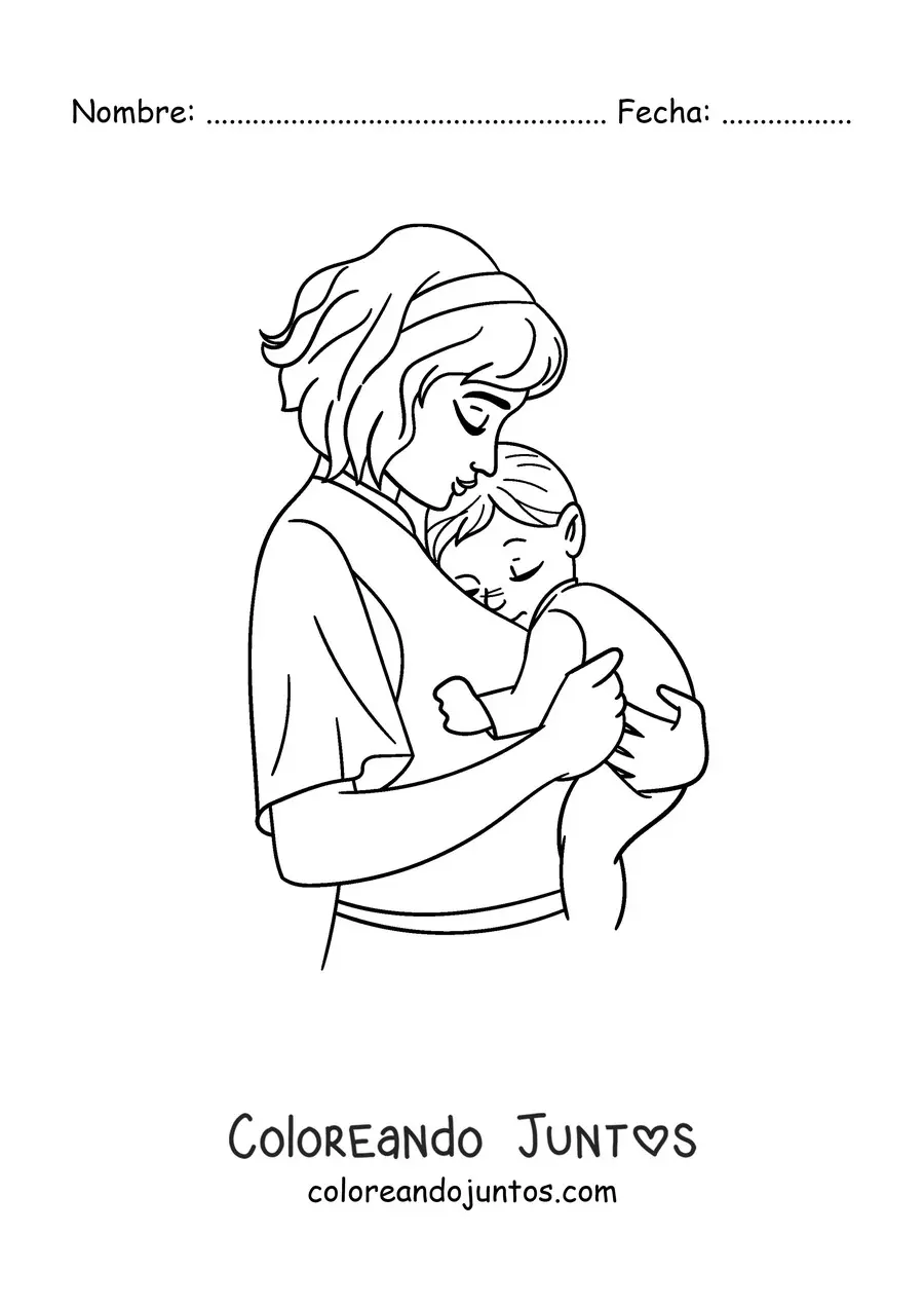 Imagen para colorear de una mamá cargando a su bebé