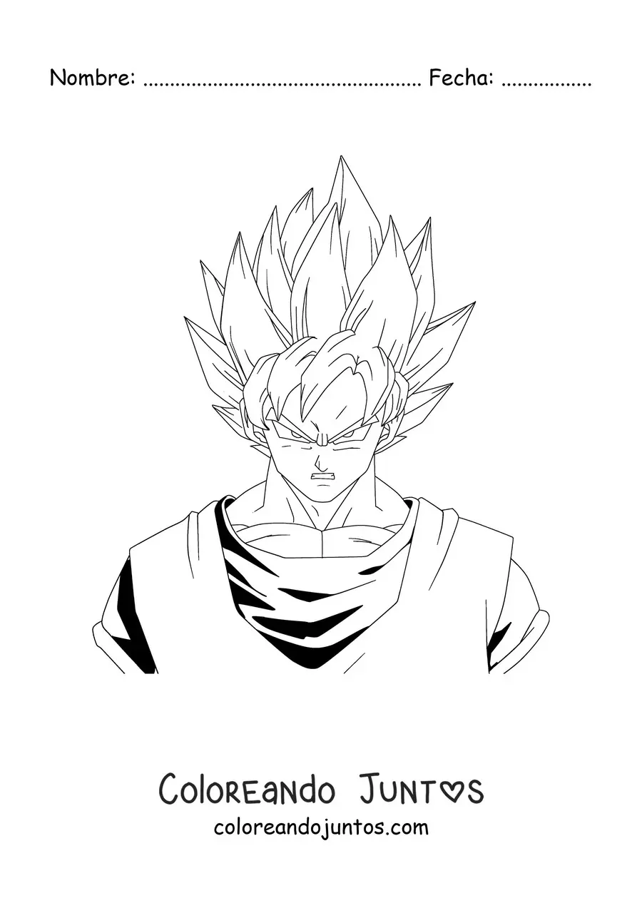 Imagen para colorear del torso de Goku en modo Super Saiyajin
