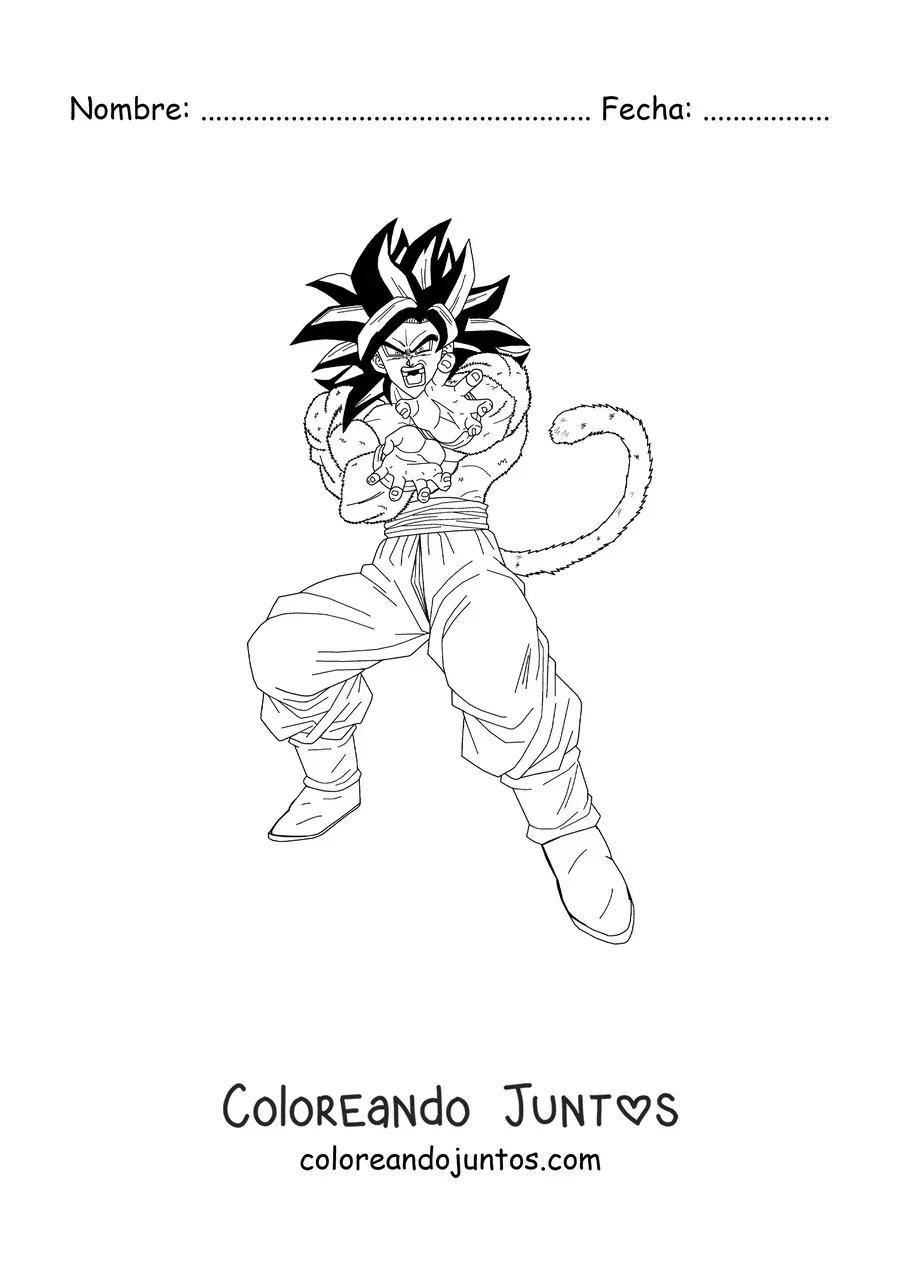 Imagen para colorear de Goku Super Saiyajin 4 haciendo el Kamehameha