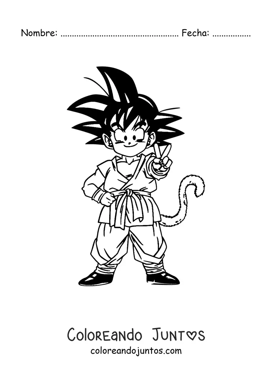 Imagen para colorear de Goku niño posando sonriente