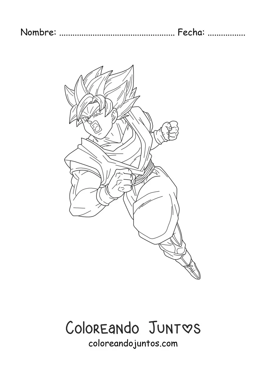 Imagen para colorear de Goku atacando en modo Super Saiyajin blue