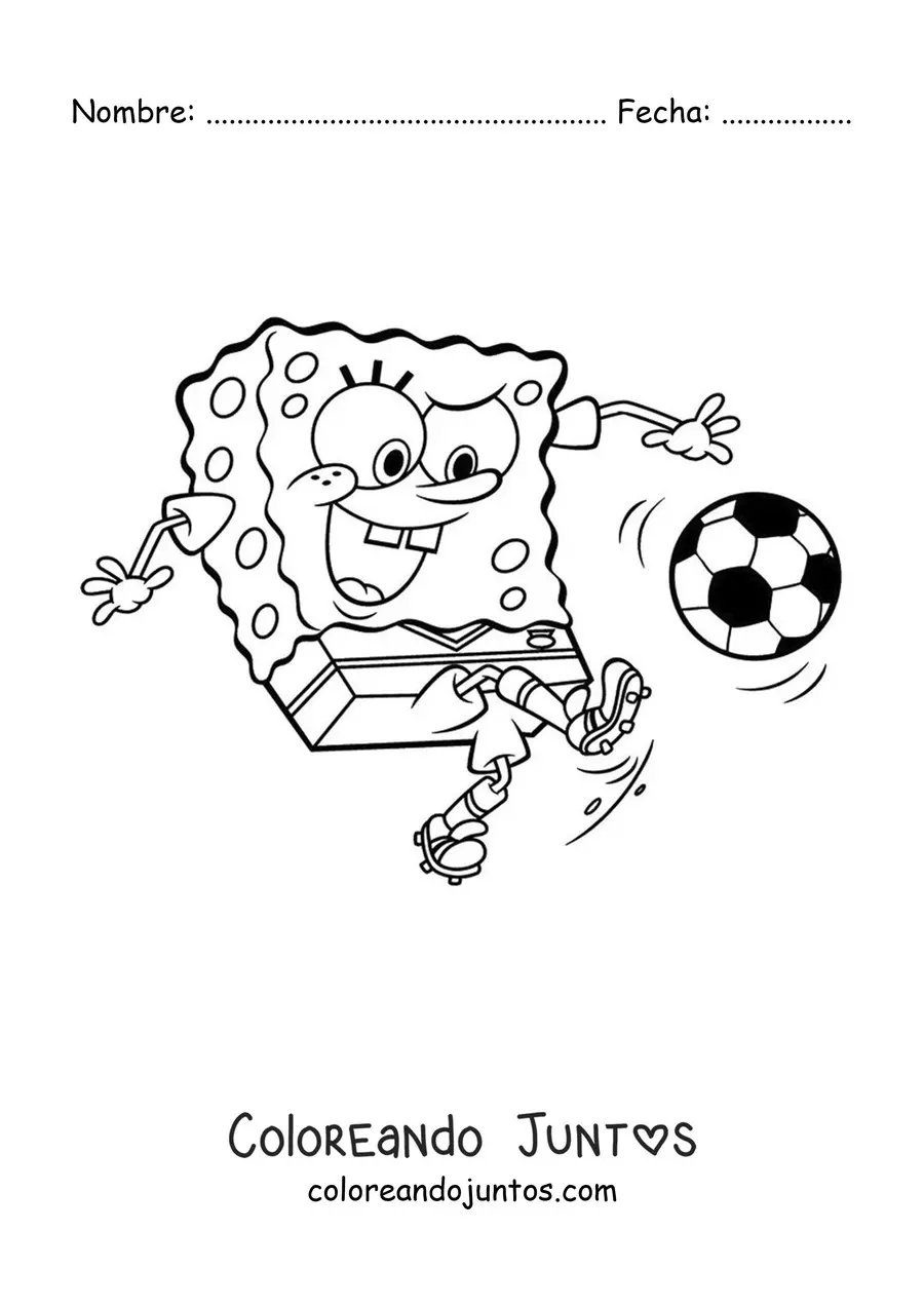 Imagen para colorear de Bob Esponja jugando al fútbol pateando un balón
