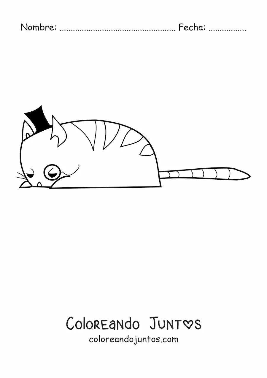 Imagen para colorear de un gato elegante acostado usando un sombrero y un monóculo