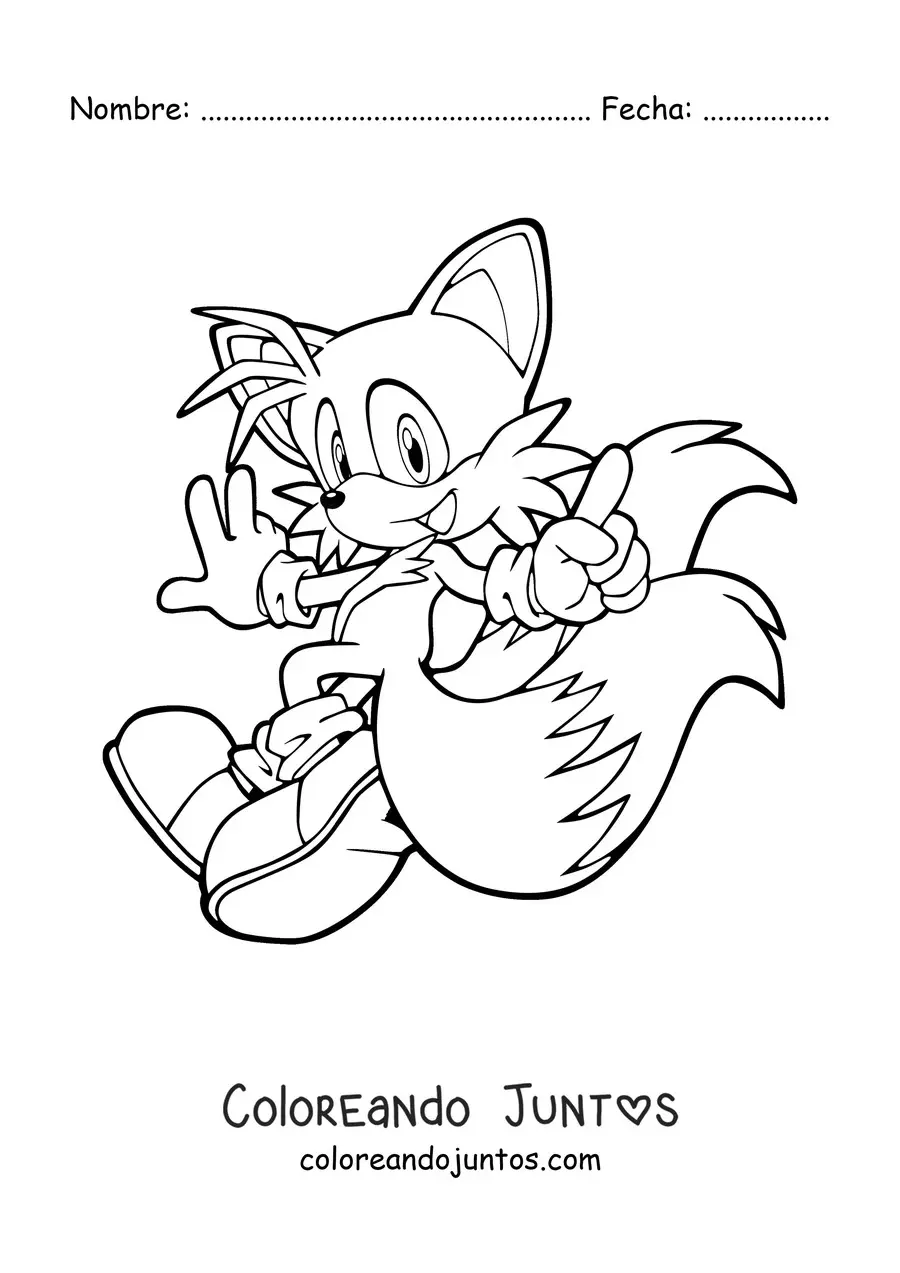 Imagen para colorear de Tails de Sonic corriendo mirando hacia atrás