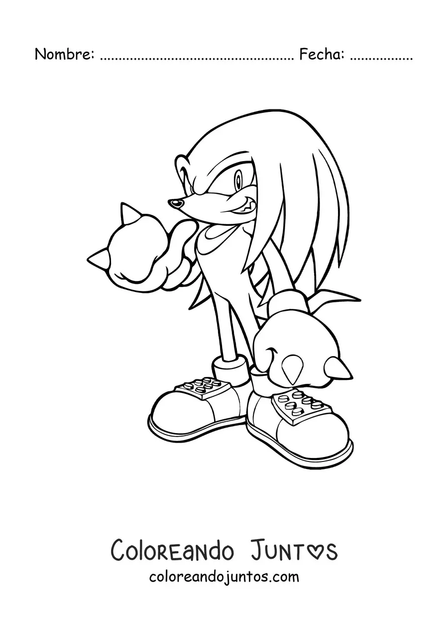 Imagen para colorear de Knuckles de Sonic en pose de lucha