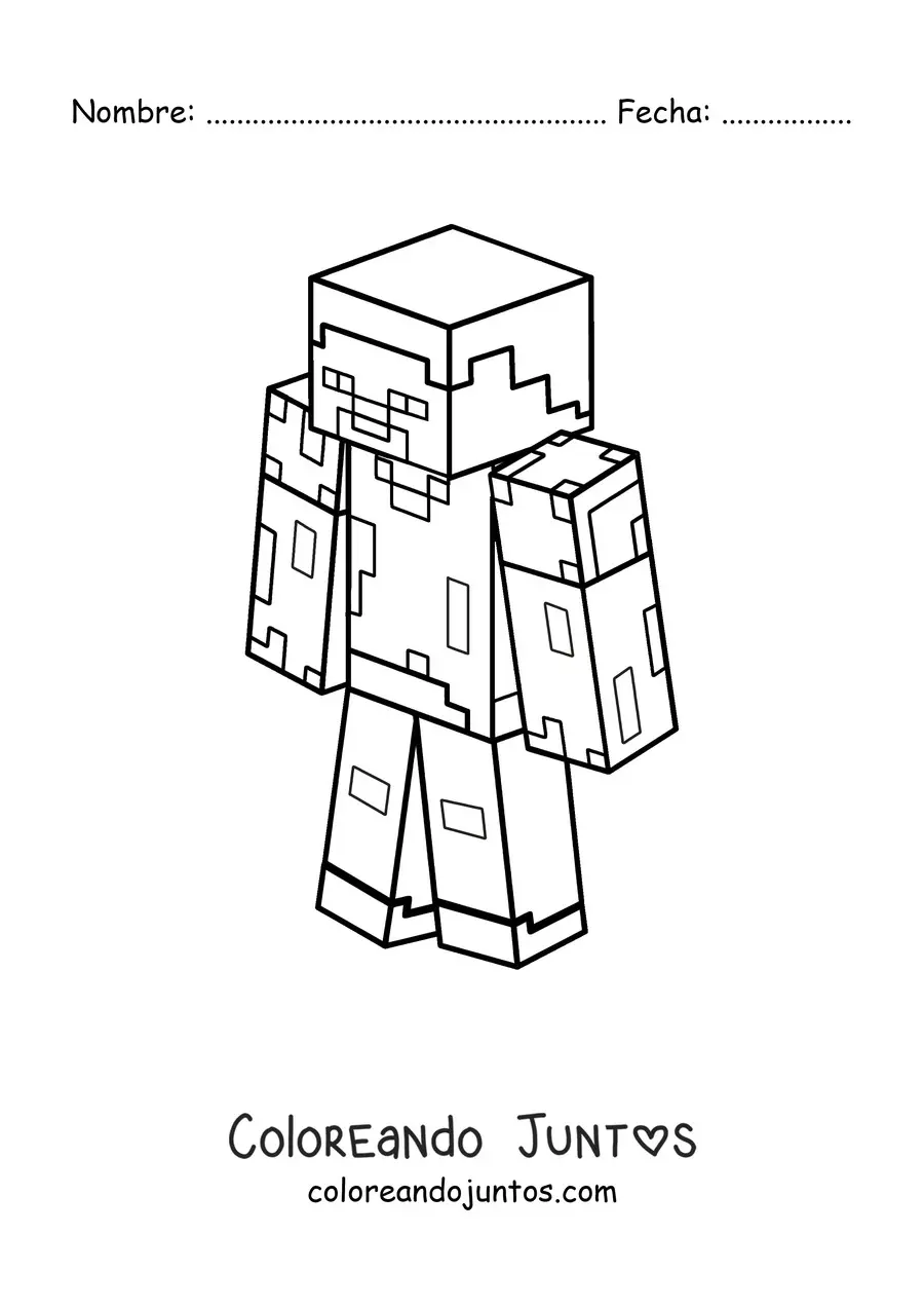 Imagen para colorear de Steve de Minecraft visto desde arriba