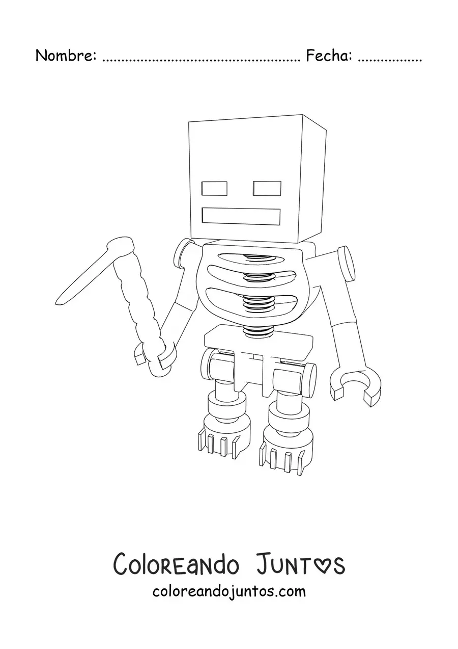 Imagen para colorear de un esqueleto de Minecraft