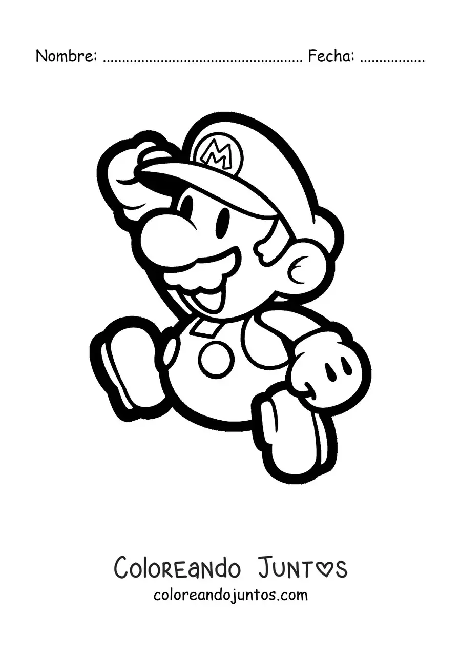 Imagen para colorear de Paper Mario saltando
