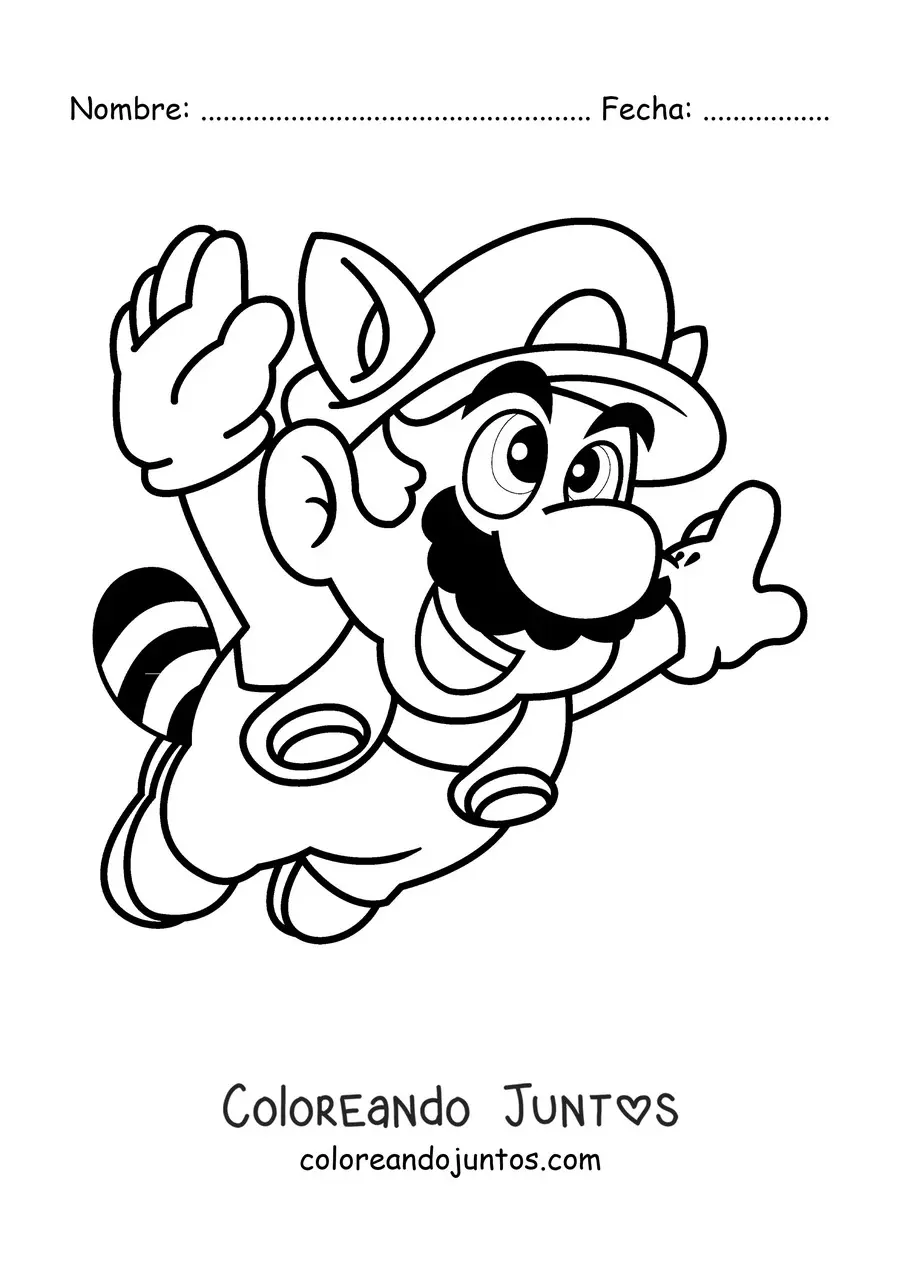 Imagen para colorear de Mario mapache de Mario Bros