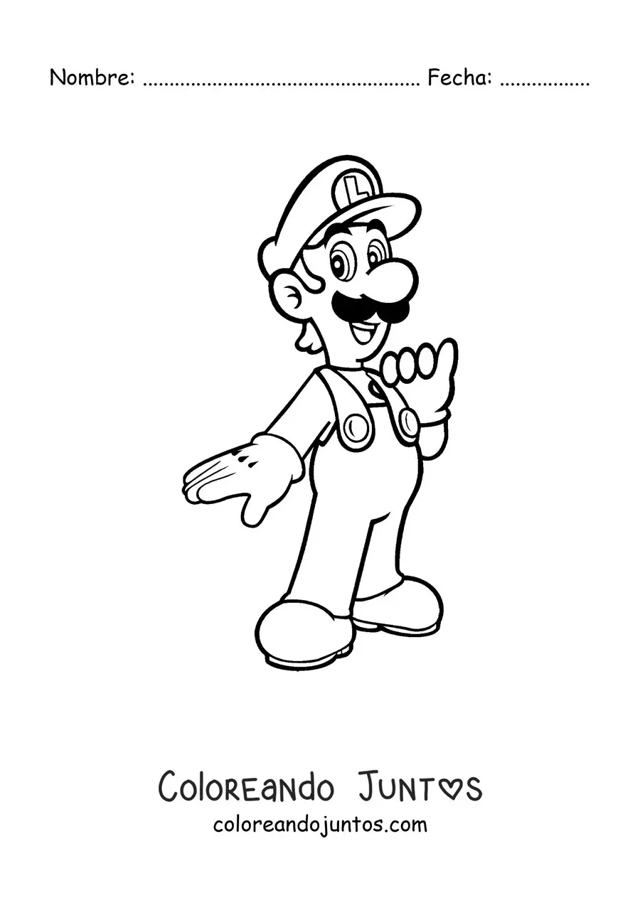 Imagen para colorear de Luigi de Mario Bros