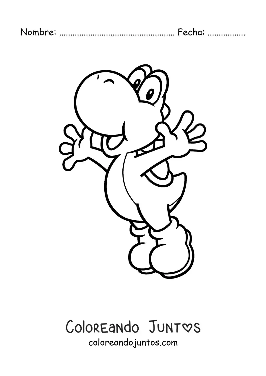 Imagen para colorear de Yoshi de Mario Bros saltando