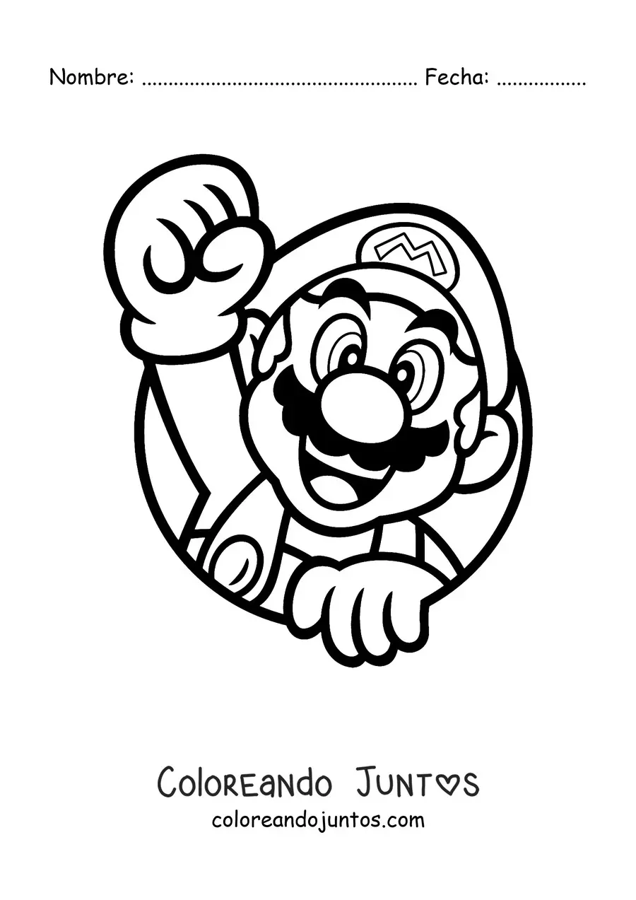 Imagen para colorear de Mario levantando el puño