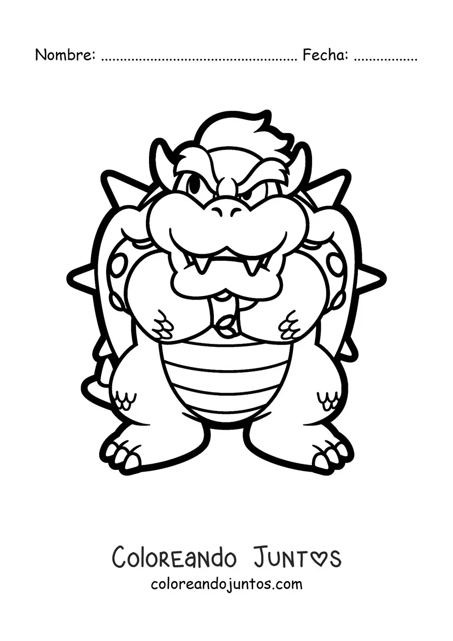 Imagen para colorear de Bowser de Mario Bros cruzando los brazos
