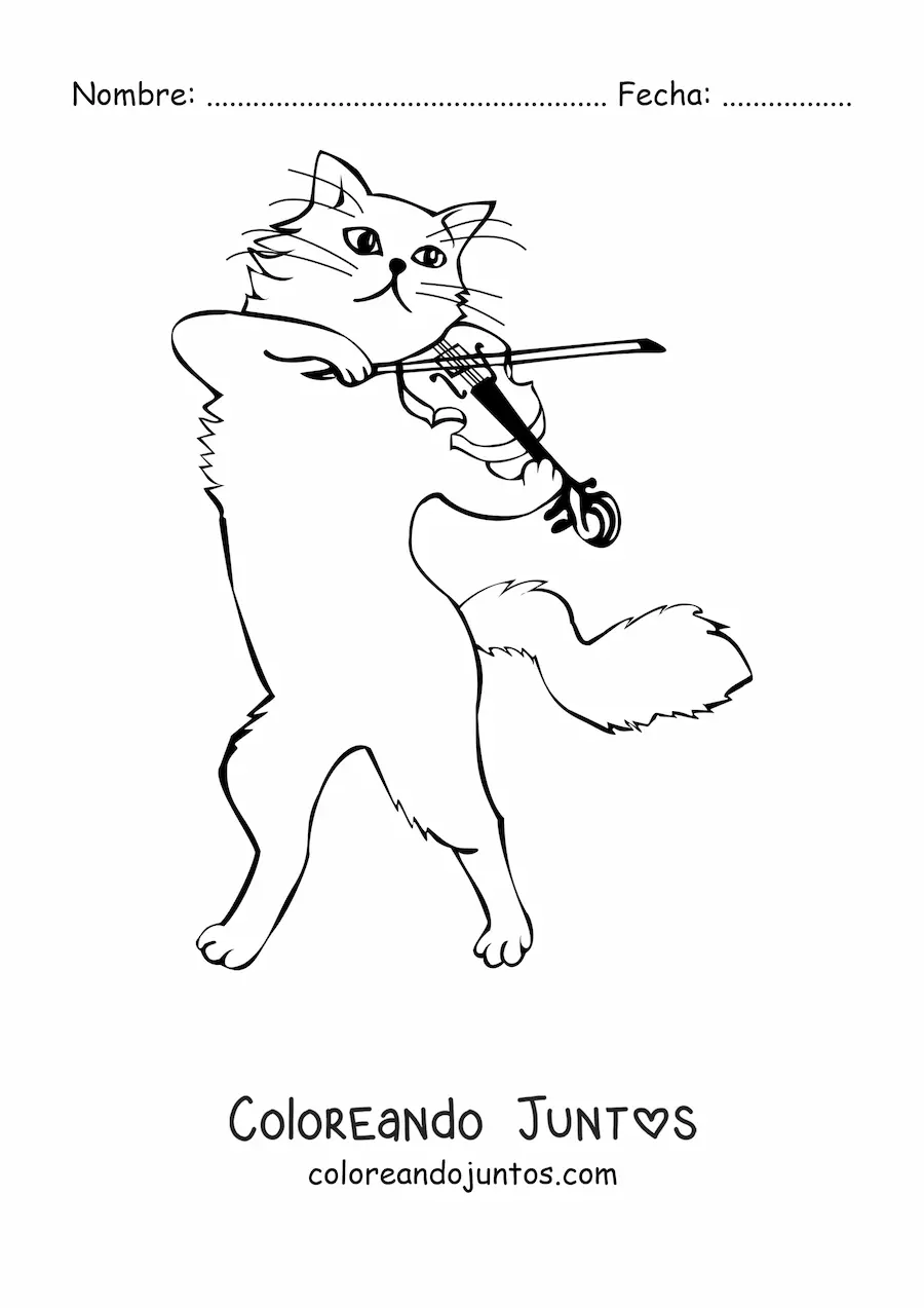 Imagen para colorear de un gato animado tocando el violín