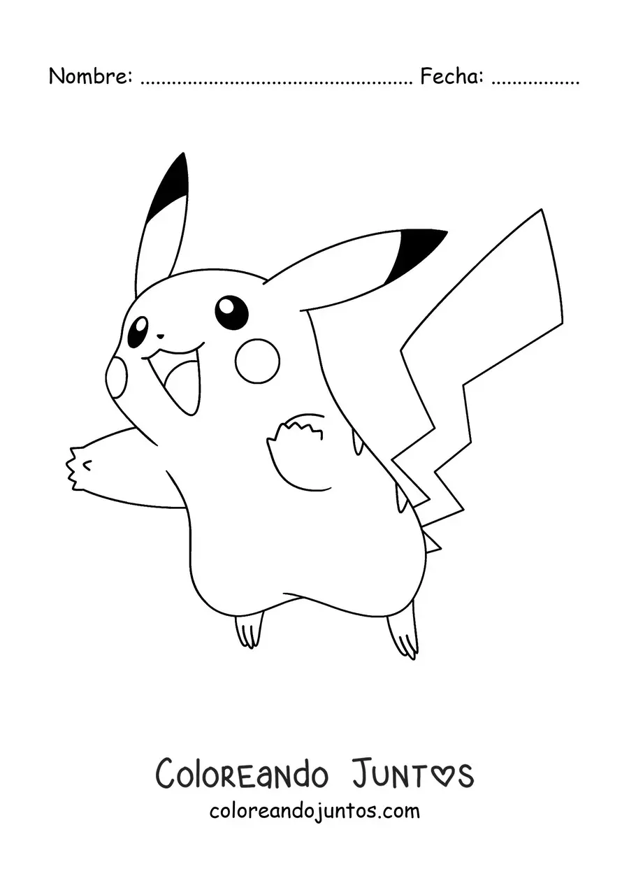 Imagen para colorear del pokémon Pikachu saltando