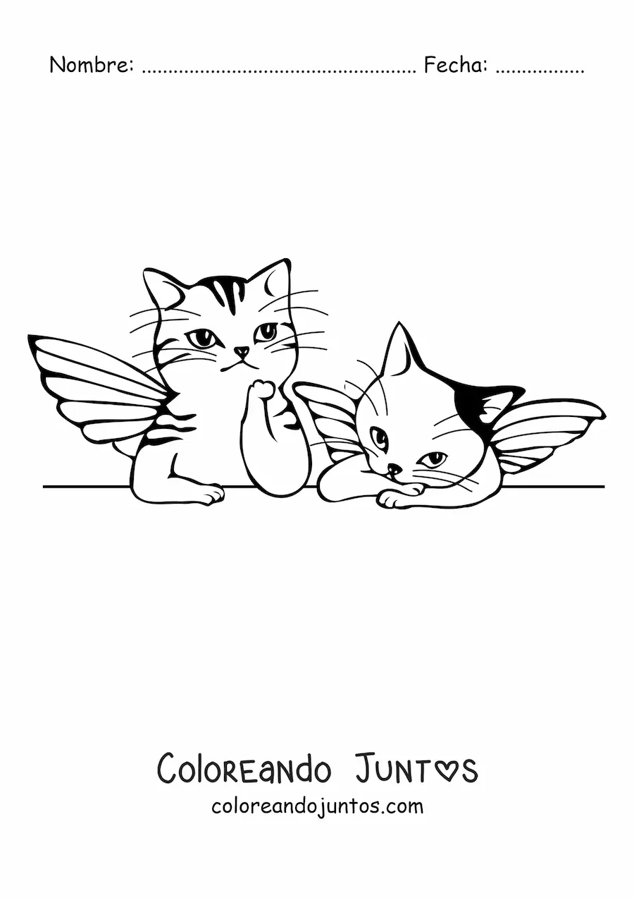 Imagen para colorear de dos gatos animados con alas