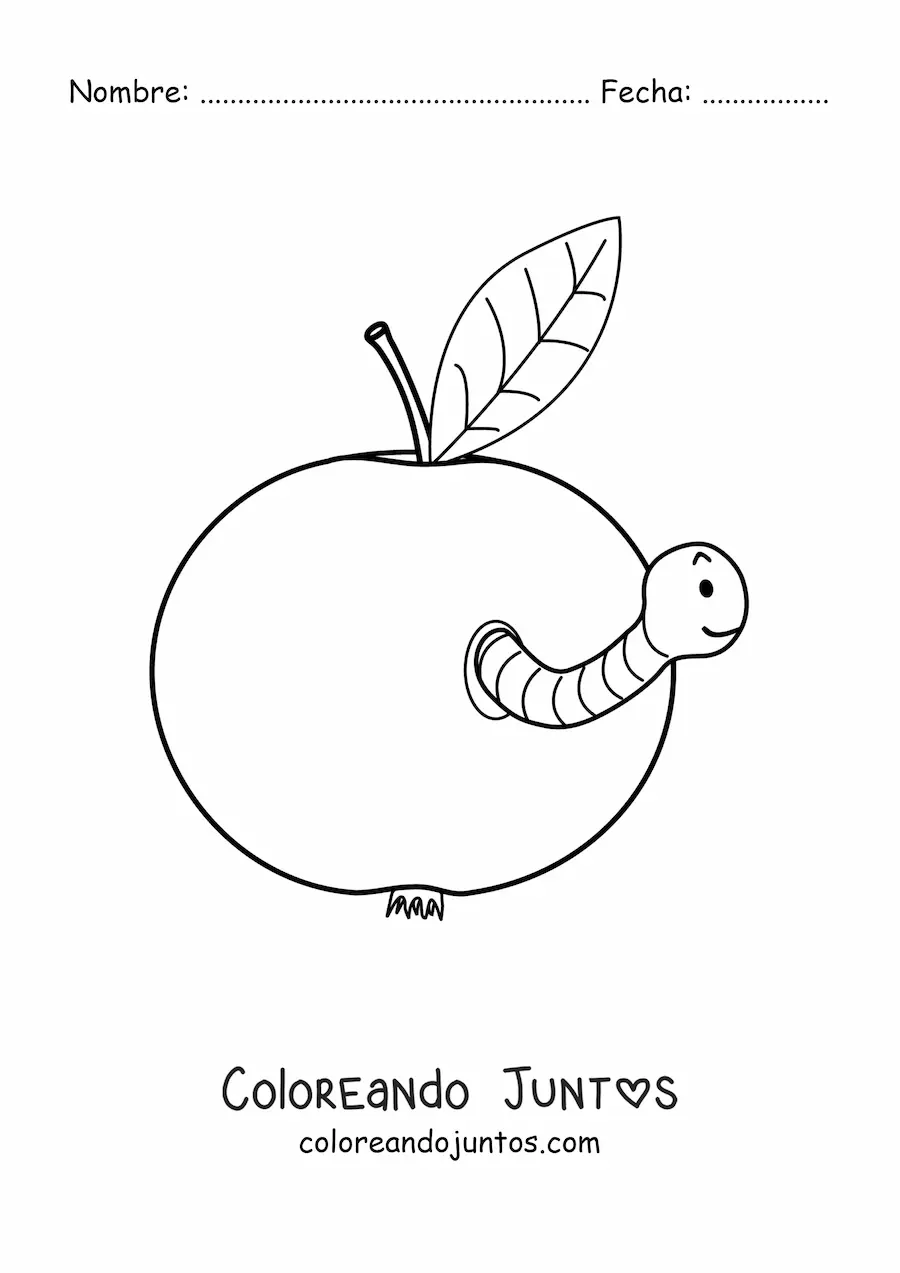 Imagen para colorear de una manzana con gusano animado