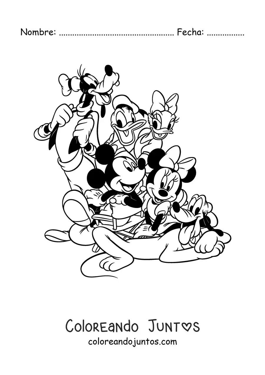 Imagen para colorear de Mickey Mouse junto a sus amigos