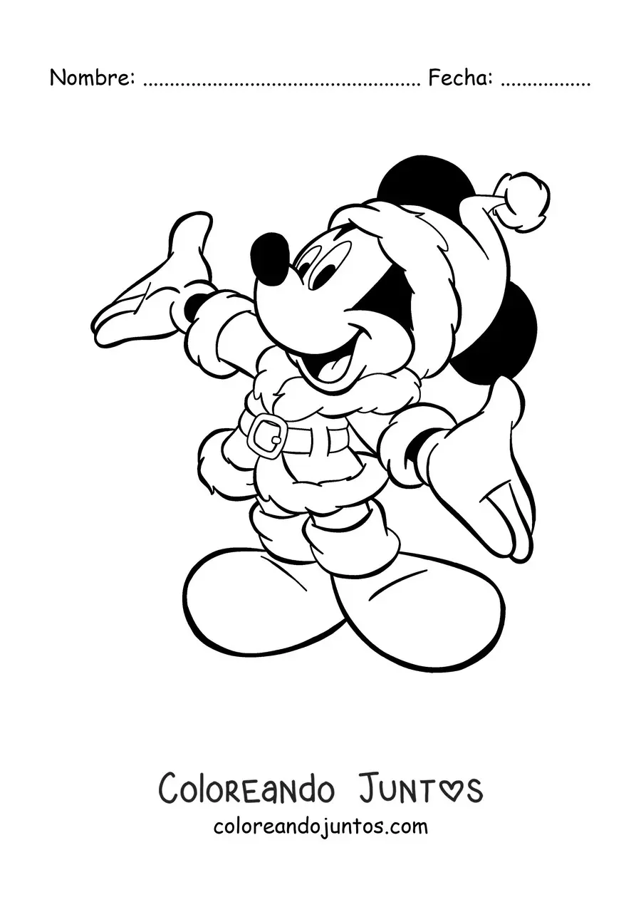 Imagen para colorear de Mickey Mouse vestido de Santa Claus