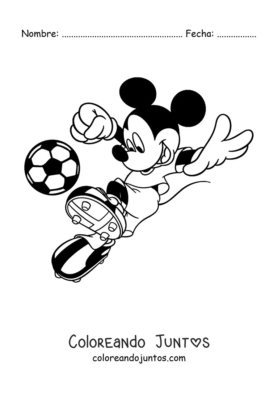 Imagen para colorear de Mickey pateando un balón de fútbol