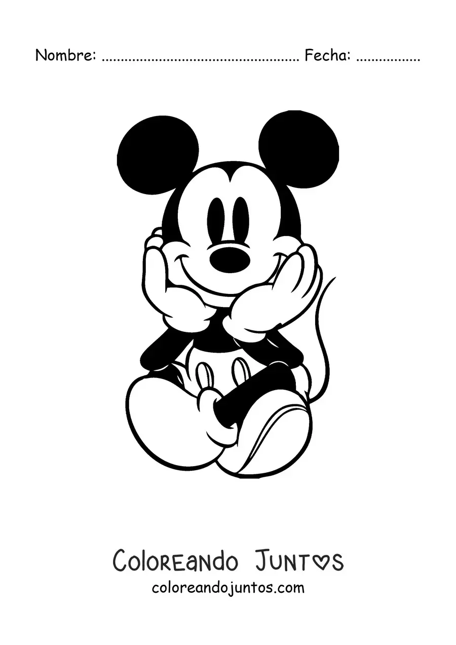 Imagen para colorear de Mickey sentado con piernas cruzadas