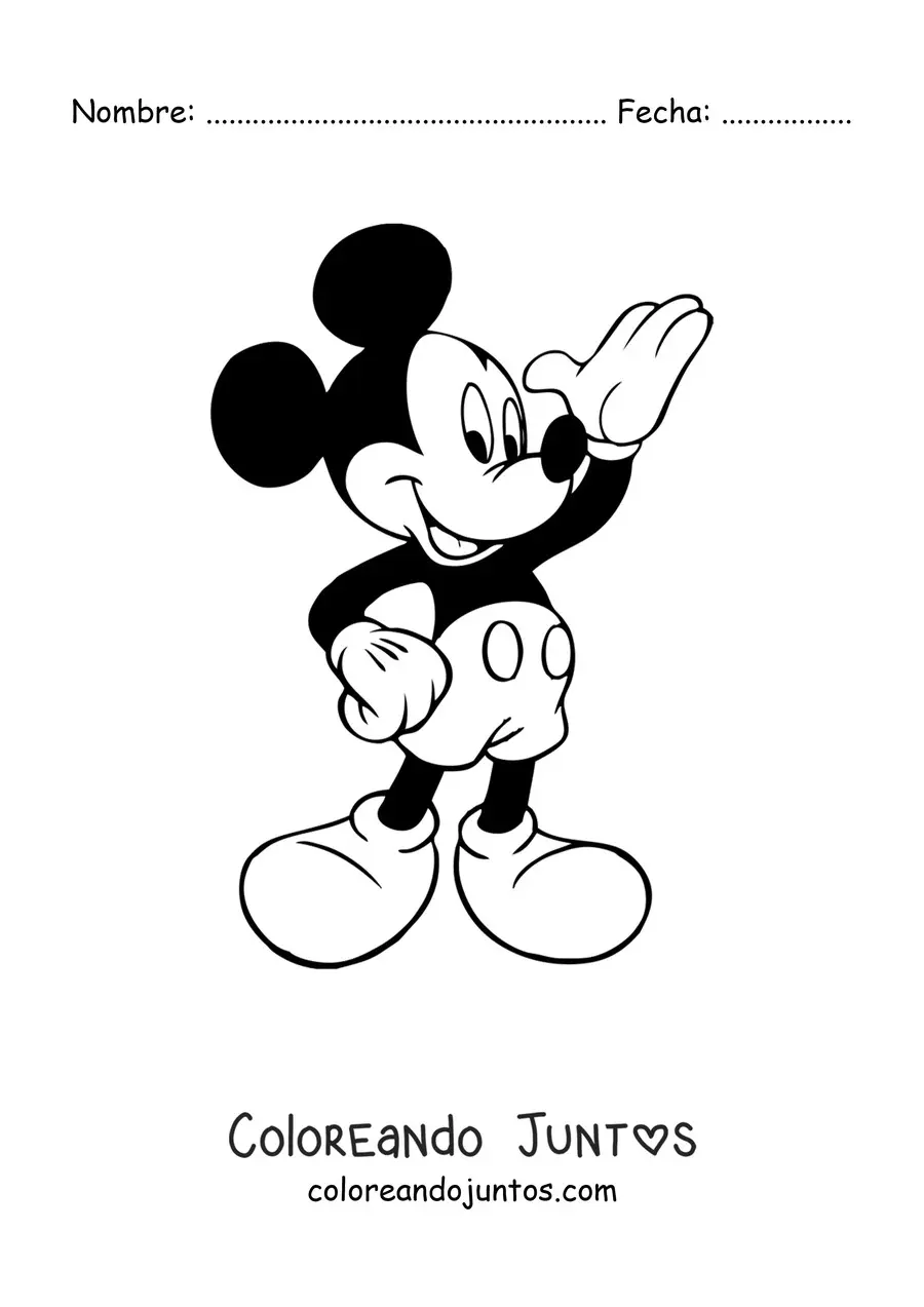Imagen para colorear de Mickey saludando alegre