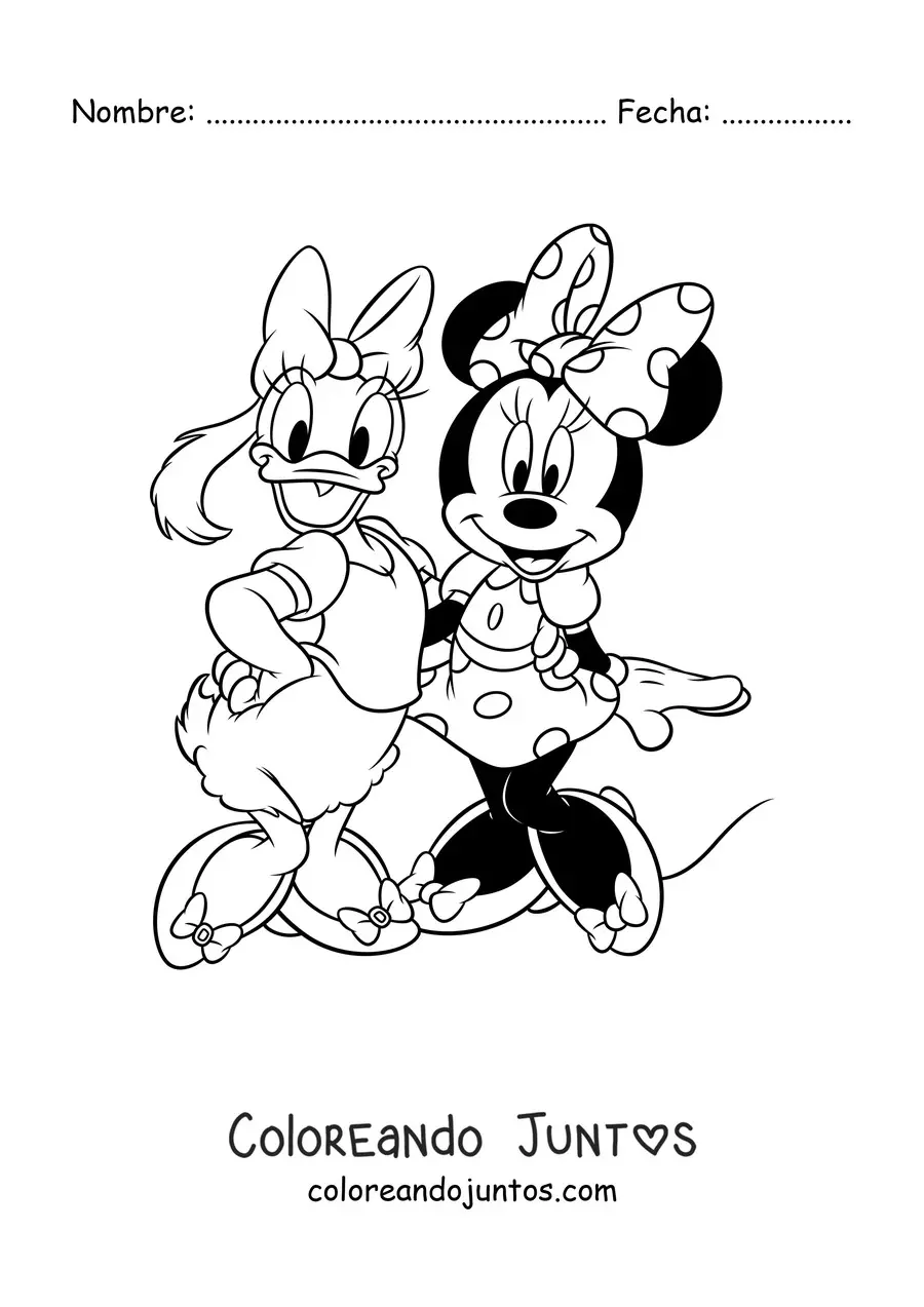 Imagen para colorear de Daisy junto a Minnie Mouse