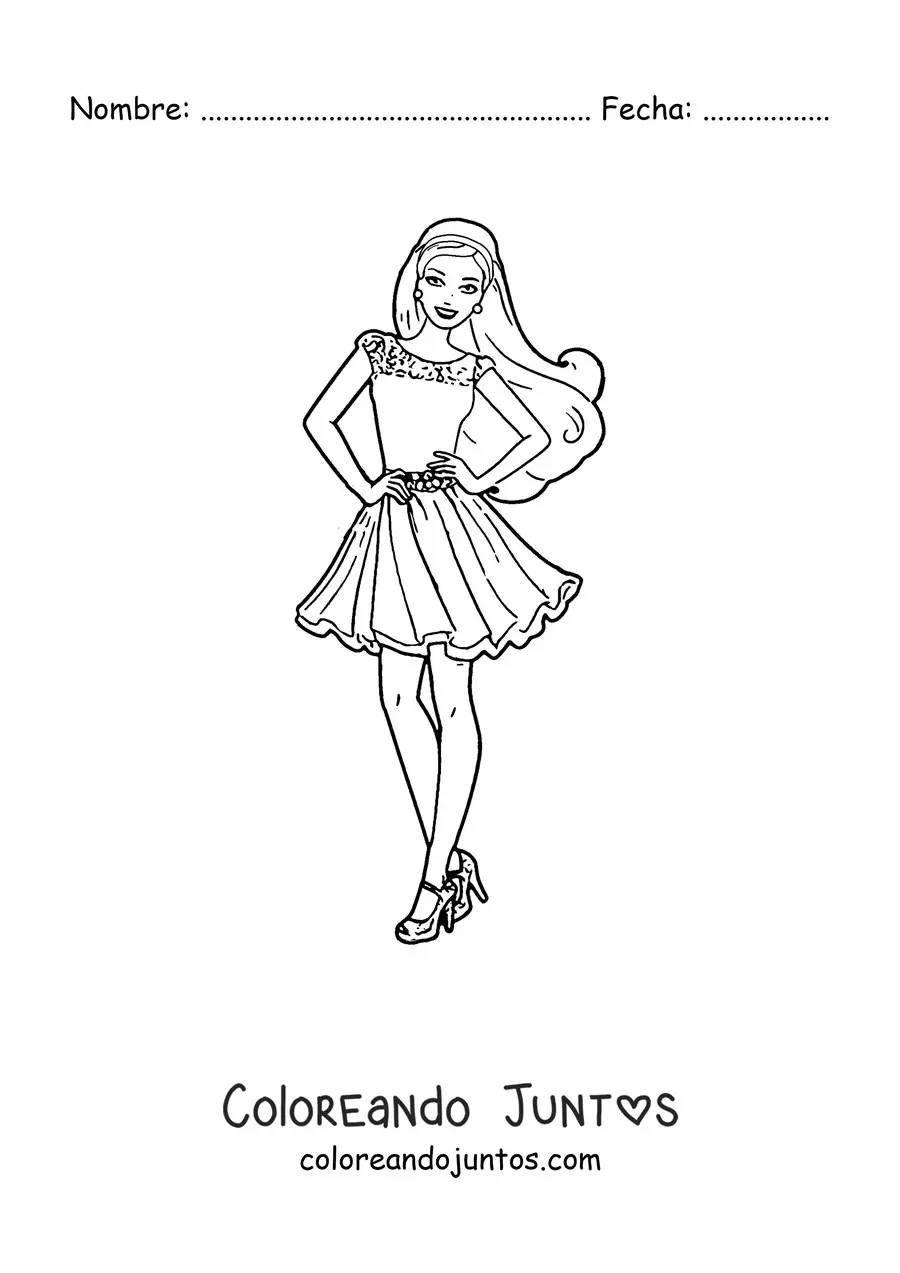 Imagen para colorear de Barbie usando un vestido