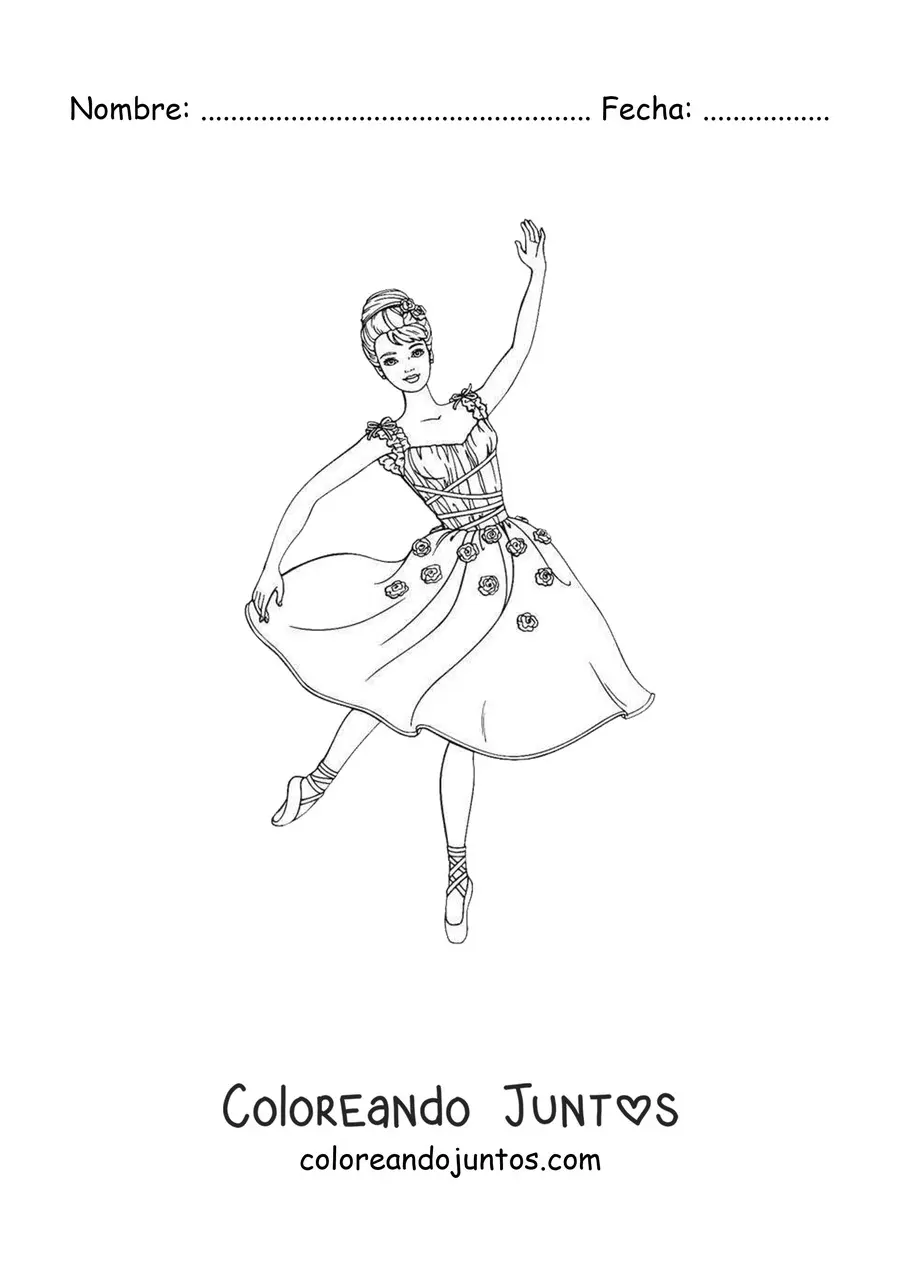 Imagen para colorear de Barbie bailarina con un vestido