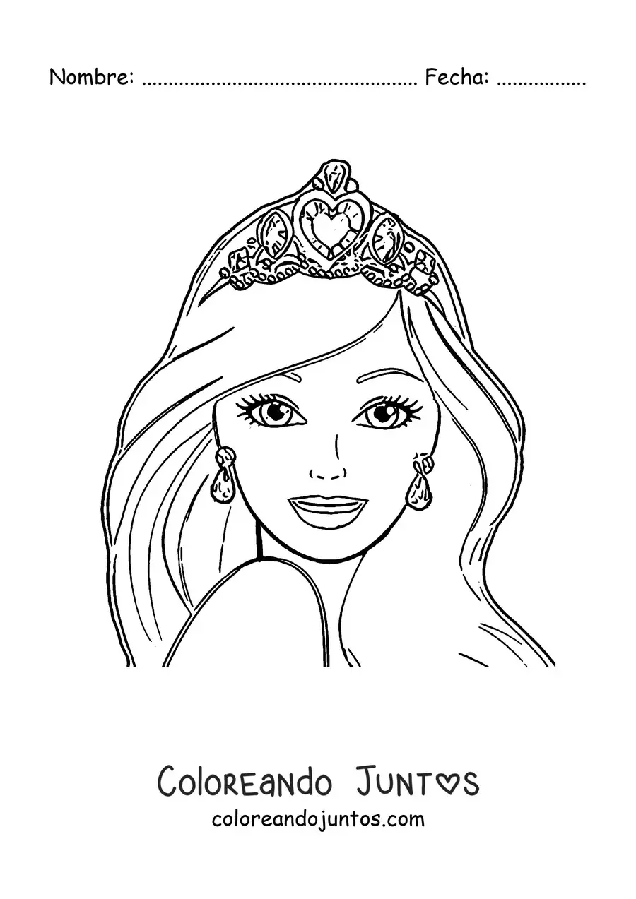Imagen para colorear de la cara de Barbie con una corona de princesa