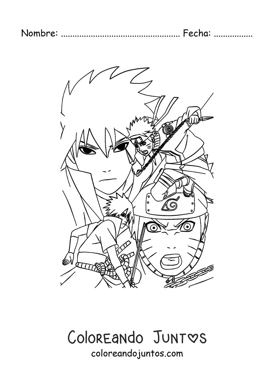 Imagen para colorear de Sasuke enfrentándose a Naruto