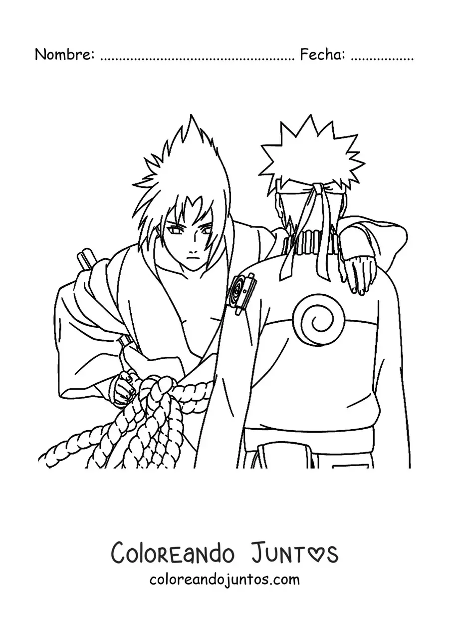 Imagen para colorear de Sasuke junto a Naruto