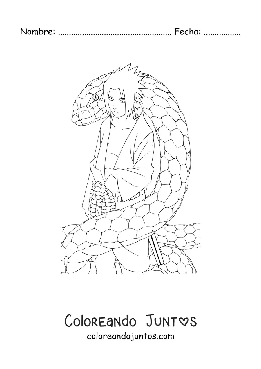 Imagen para colorear de Sasuke con su serpiente