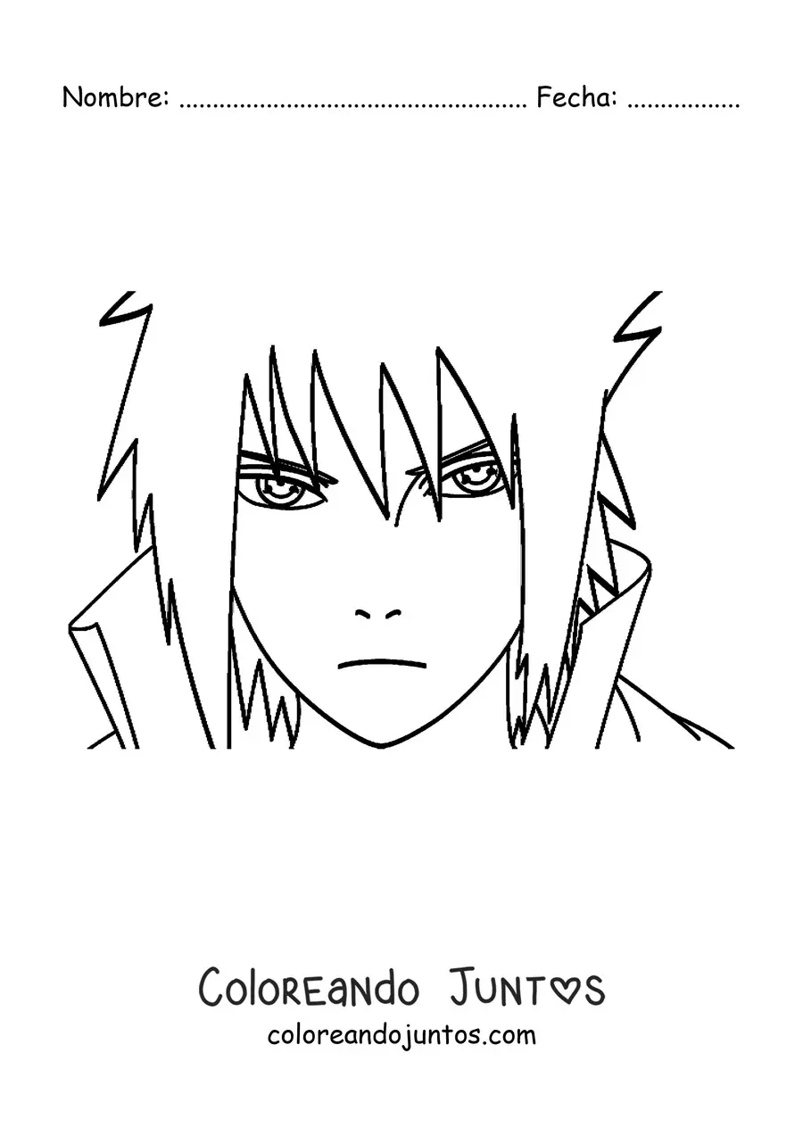 Imagen para colorear del rostro de Sasuke con el Rinnegan