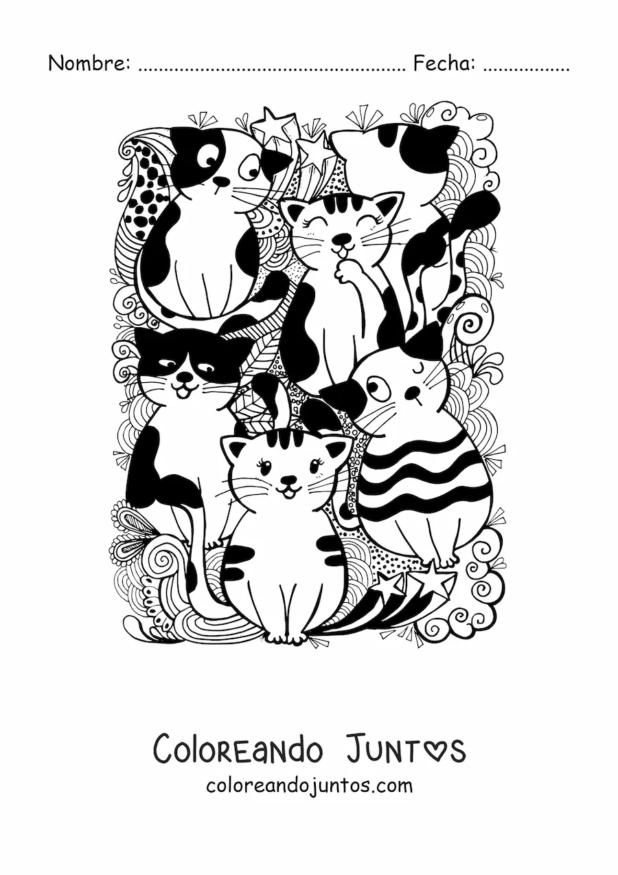Imagen para colorear de gatos animados y garabatos