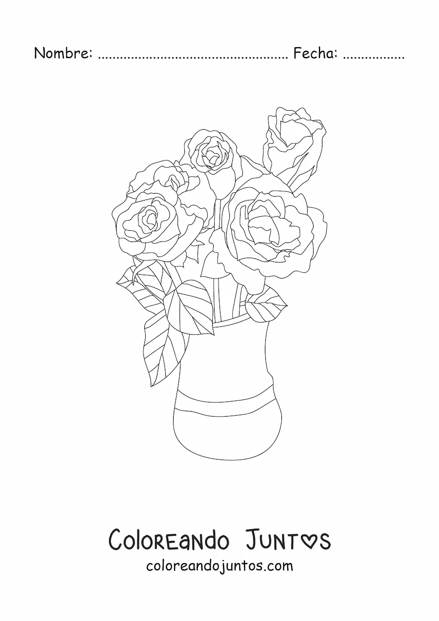Imagen para colorear de un florero con rosas hermosas