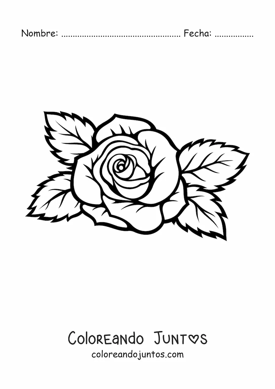 Imagen para colorear de una rosa grande sencilla con hojas