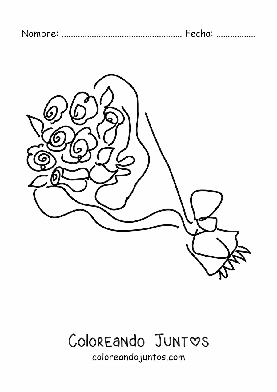 Imagen para colorear de un ramo de rosas minimalista