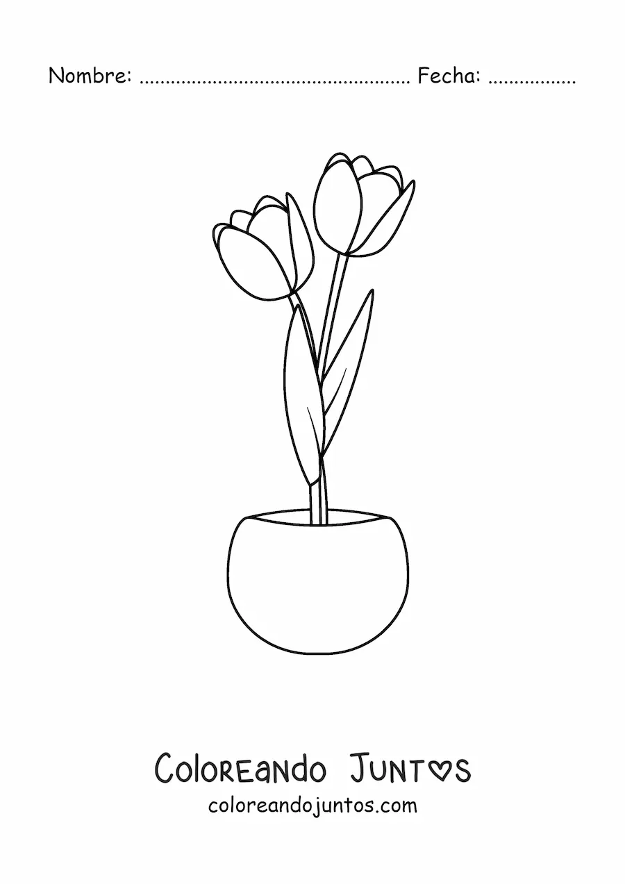 Imagen para colorear de dos tulipanes en una maceta
