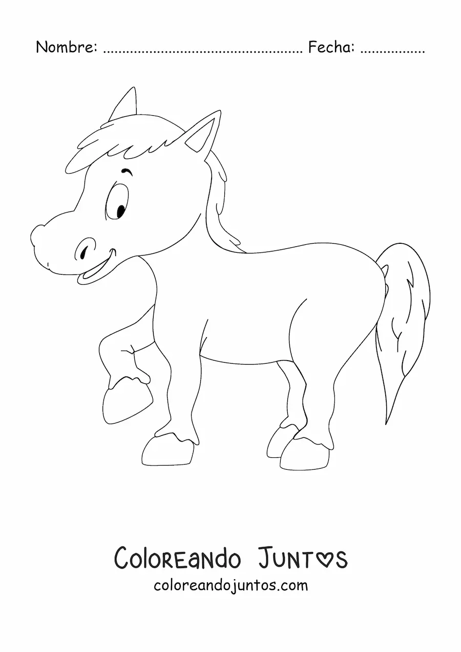 Imagen para colorear de un caballo animado levantando una pata
