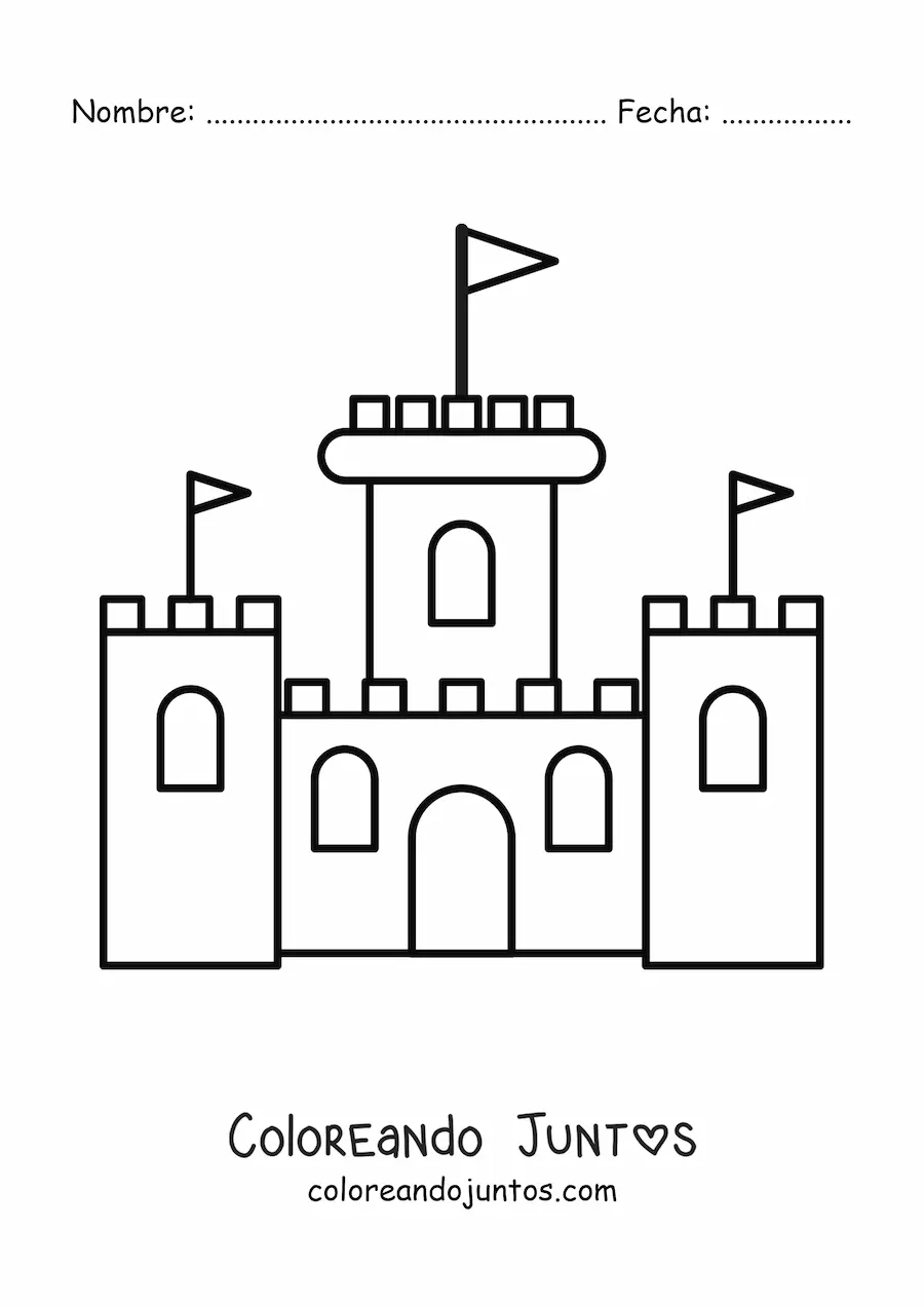 Imagen para colorear de un castillo sencillo de tres torres