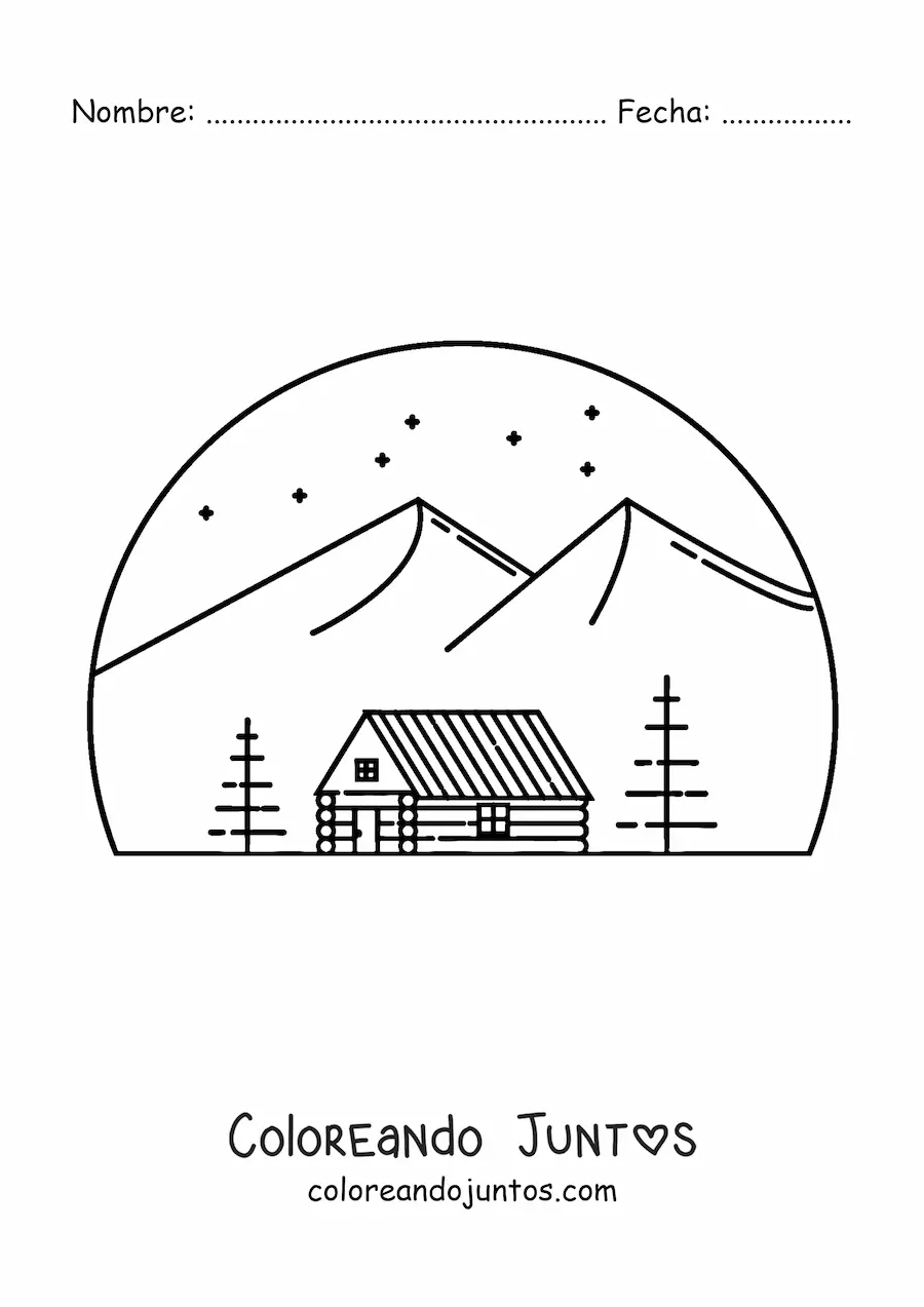 Imagen para colorear de una cabaña en una montaña