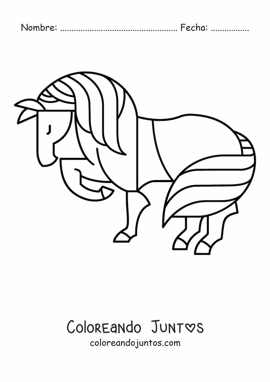 Imagen para colorear de un caballo de perfil con ojos cerrados levantando una pata