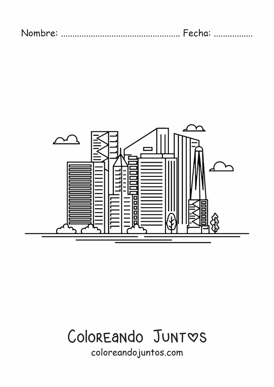 Imagen para colorear de una ciudad moderna con rascacielos