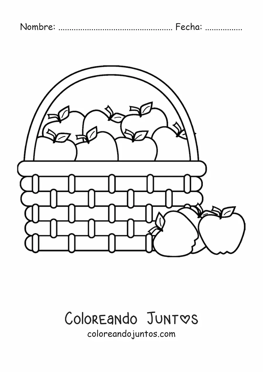 Imagen para colorear de un canasto lleno de manzanas
